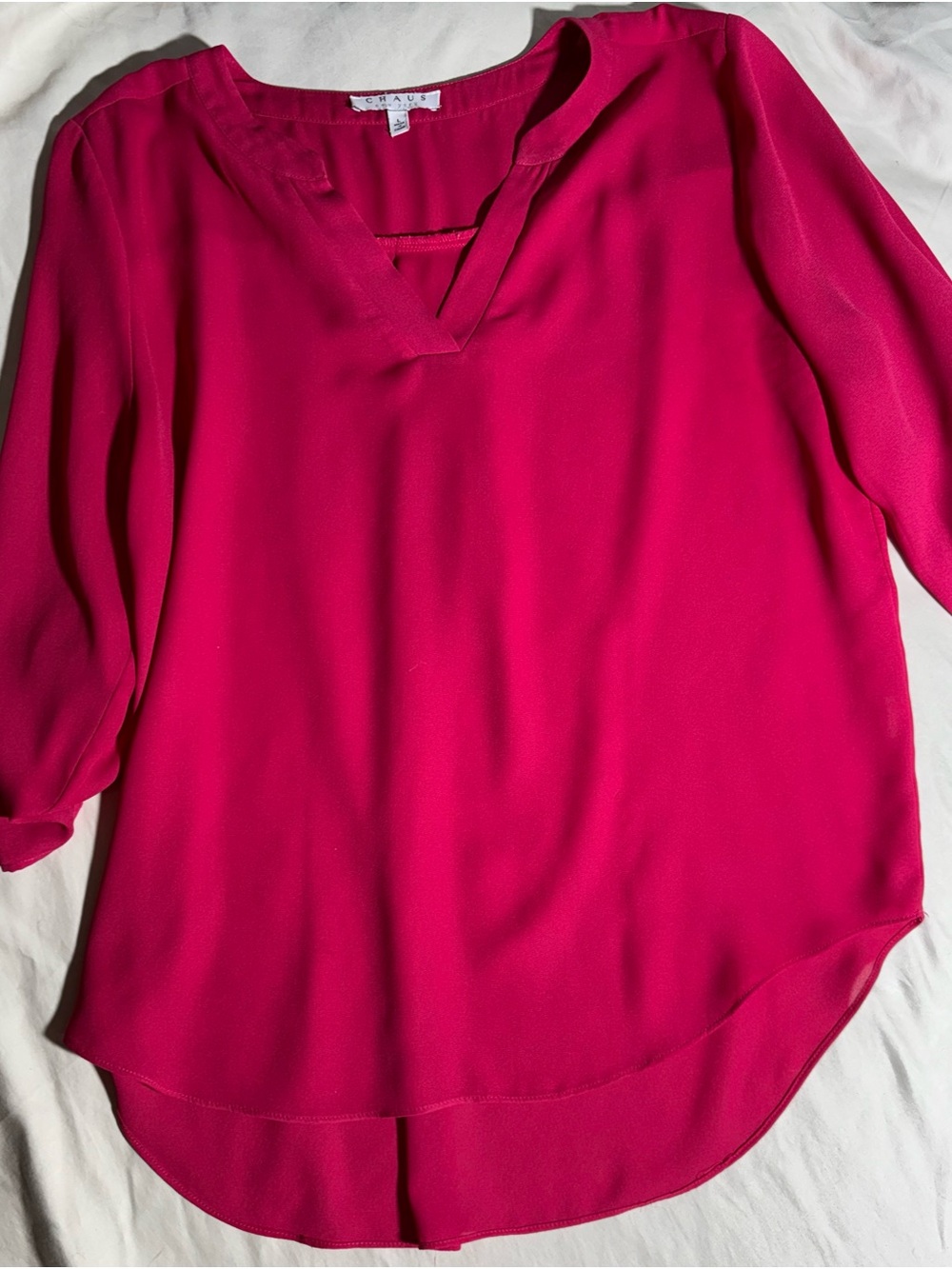Chaus Bright Magenta V-Neck Blouse